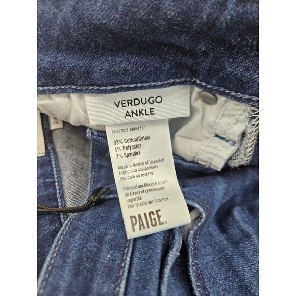 New Paige Verdugo Ankle Jeans Womens 24 Promise Dark Blue Mid Rise Ultra Skinny - Picture 7 of 8
